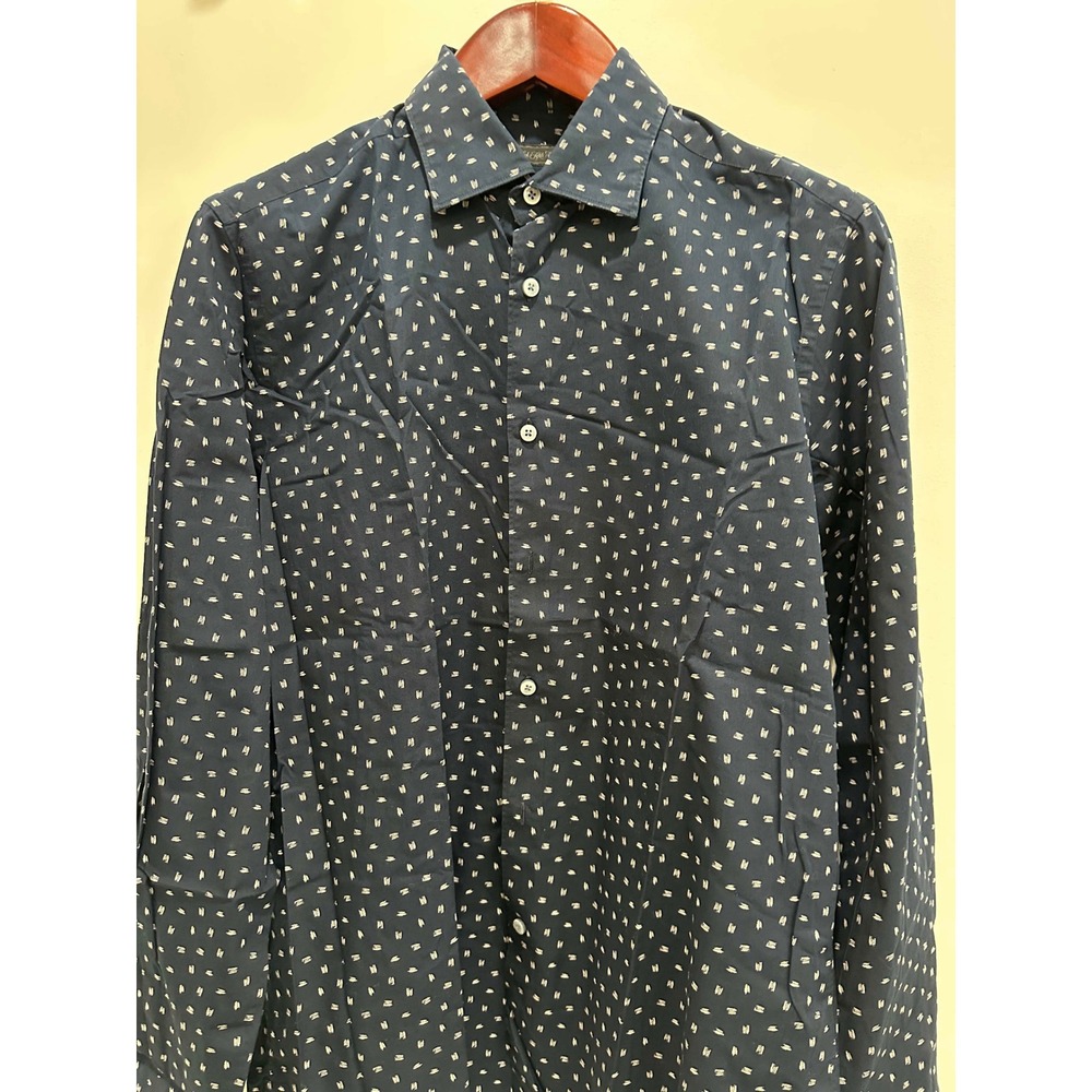 SAKS 5th Ave Mens Navy Blue Abstract Dash Print Cotton Button Down Shirt Large
